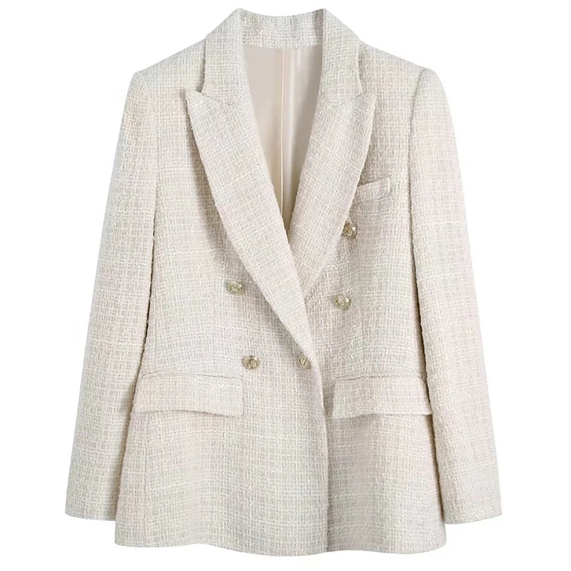 

MUXI Women Fashion Double Breasted Blazer Coat Vintage Long Sleeve Flap Pockets Female Outerwear Chic Vestes Traf Official Store