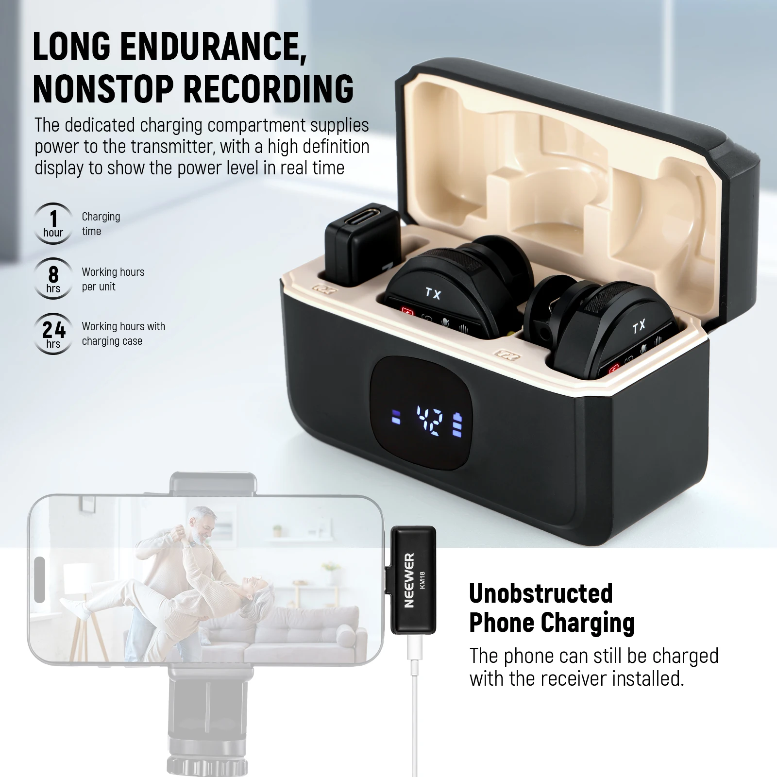 Wireless Lavalier Microphone with Charging Case for USB C For iPhone 15/Android