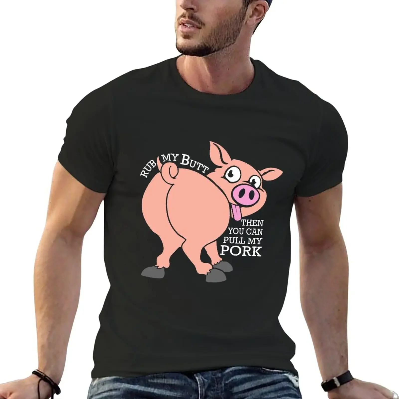 

Funny and Naughty Pig Pull Pork T-Shirt heavyweights quick-drying sweat shirts funny t shirts for men