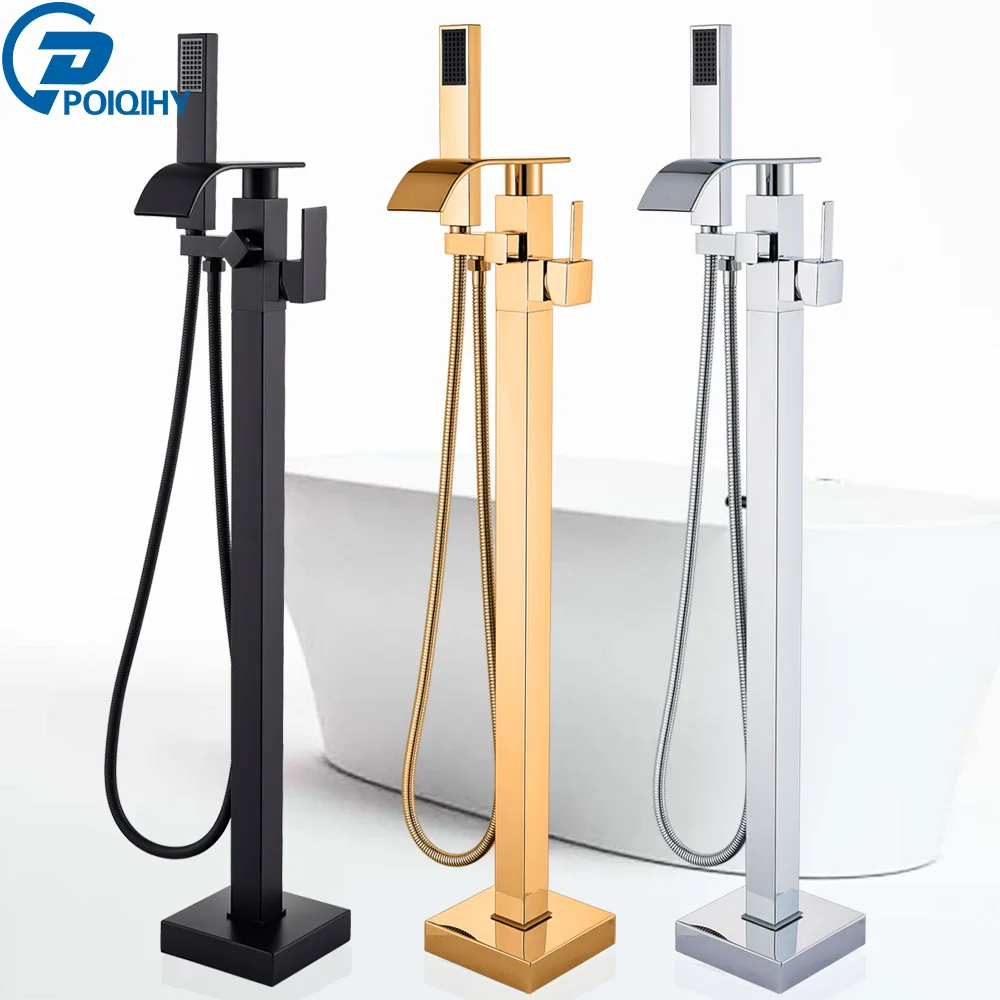 ChromeFloorMountedBathtubShowerFaucetSwivelWaterfallSpoutfree