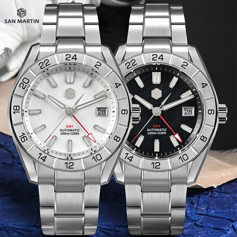 

San Martin 42mm MOP Dial Men's Luxury Watches Business Dress Watch NH34 GMT Automatic Mechanical Sapphire Luminous 10Bar SN0130