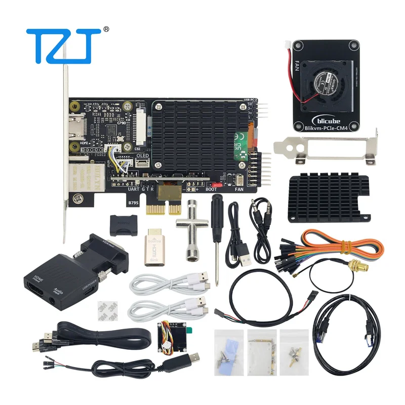 

Плата расширения TZT Blikvm PCIe с охлаждающим вентилятором и OLED дисплеем, версия карты BLIKVM PCIe