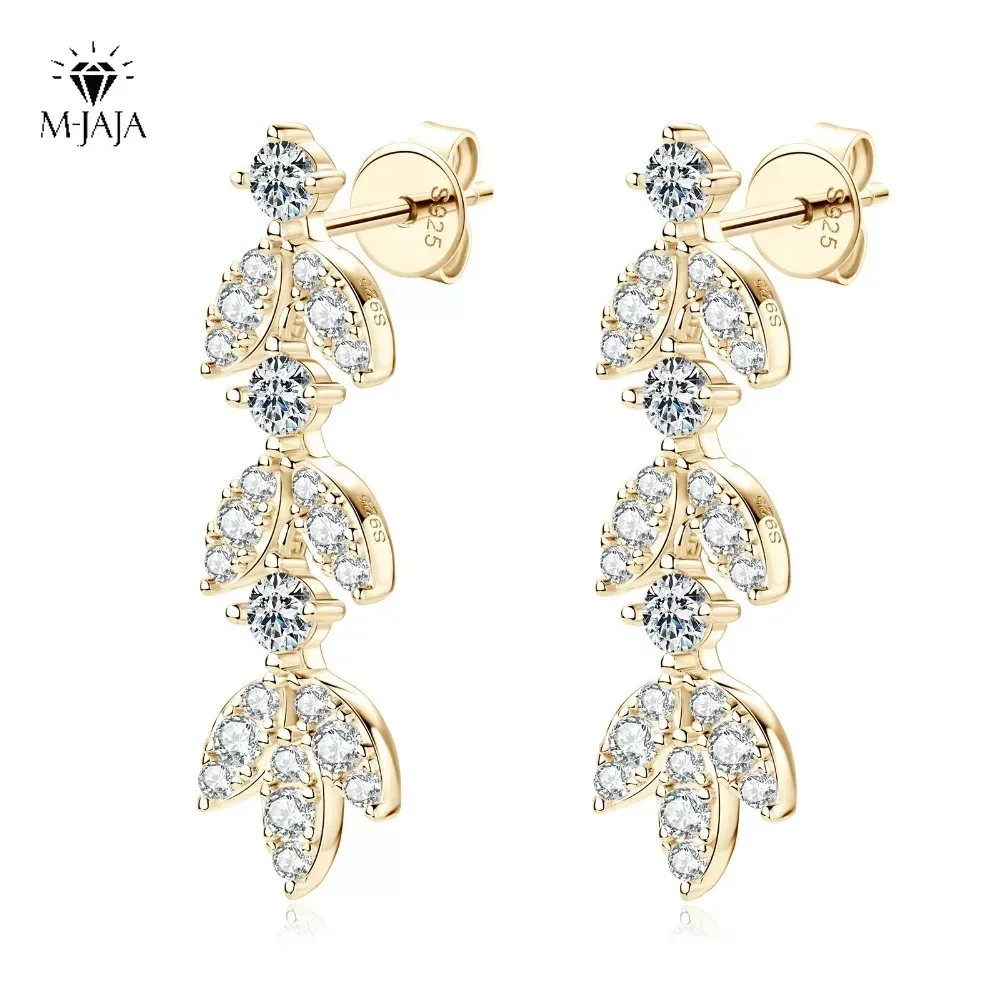 

M-JAJA 3mm Moissanite Drop Dangle Earrings for Women High Quality Silver 925 Leaf-Shape Stud Earrings 2023 Wedding Jewelry Gift