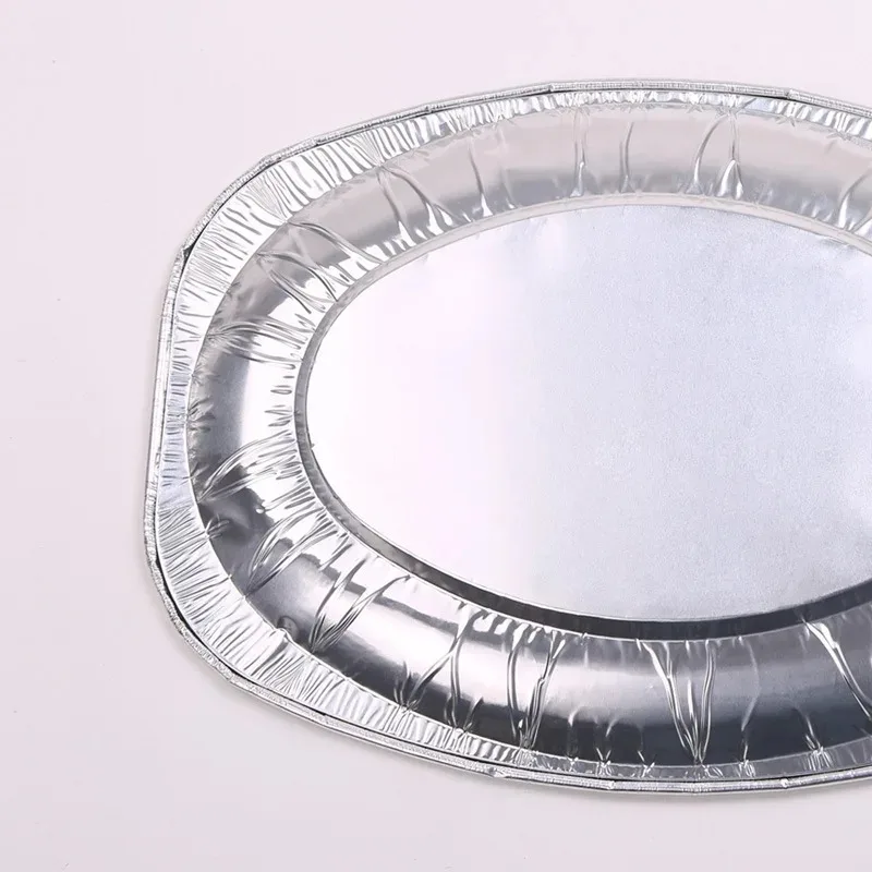 10pcs Disposable Oval Serving Plates Aluminium Foil Tray Serving Dishes Tableware for Catering BBQ Banquet Party
