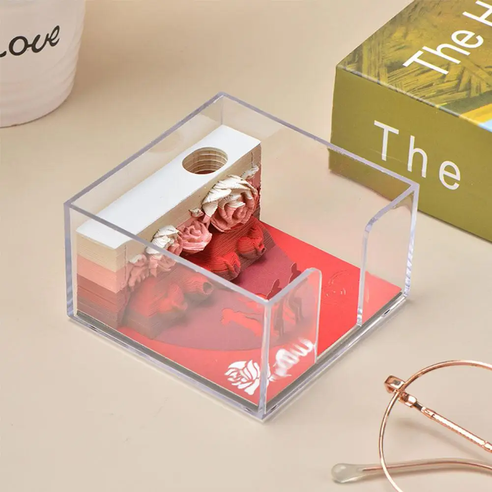 

Romantic Rose Paper Note Memo Pad 3D Paper Art Notepad Valentine's Pen Holder Gifts With Day Xmas Birthday Anniversary Wedd L4Y9