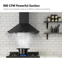 36 inch Black Wall Mount Range Hood, 900 CFM Ducted/Ductless Stainless Steel Vent Hood 2