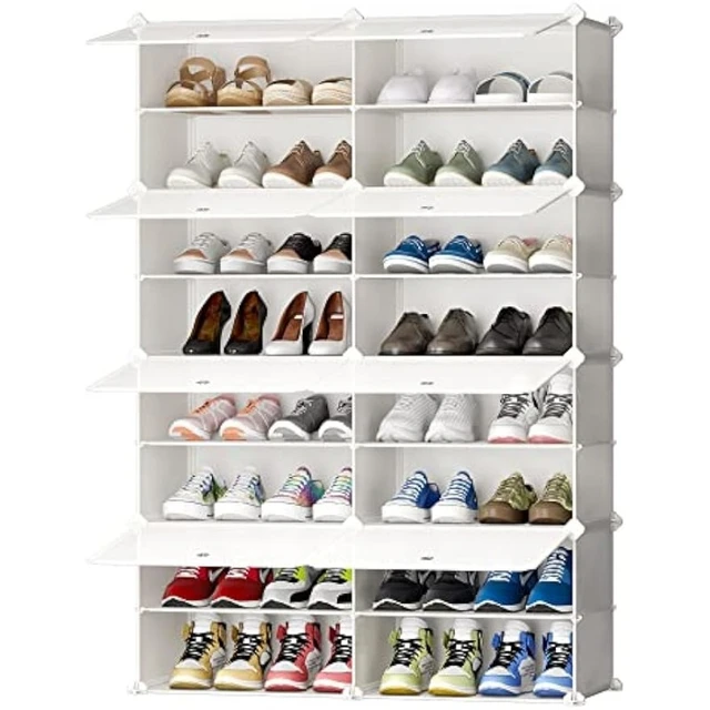 White 24 Pair Shoe Storage Cabinet, 8-Tier Feestanding Cube Shoe