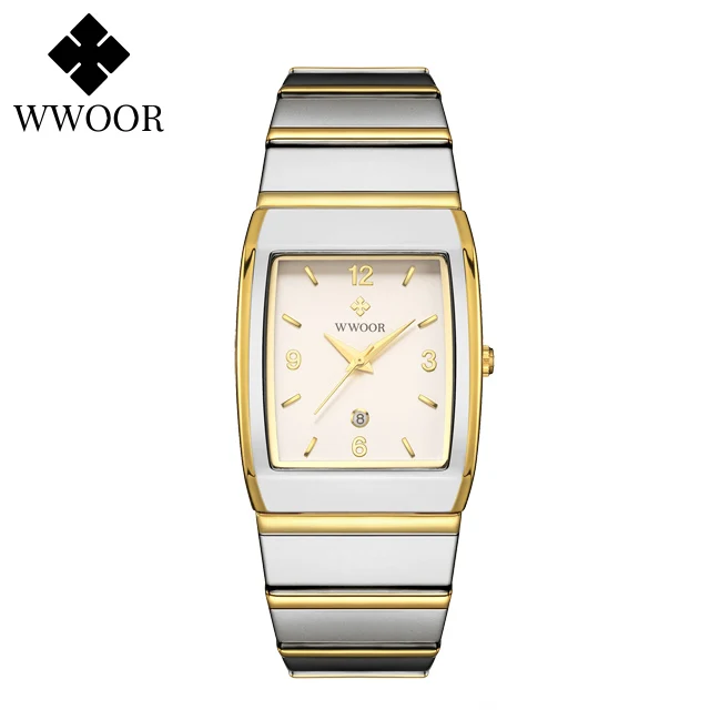 Relogio Masculino WWOOR Orologio quadrato da uomo nuovo con data automatica Orologi da polso al quarzo da uomo in acciaio inossidabile di lusso in oro  1511