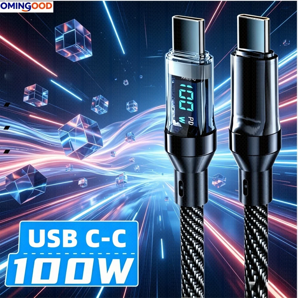 새로운 120W 초고속 충전 케이블 실시간 디지털 디스플레이 USB A to Type C 데이터 케이블 아이폰 안드로이드 폰 범용