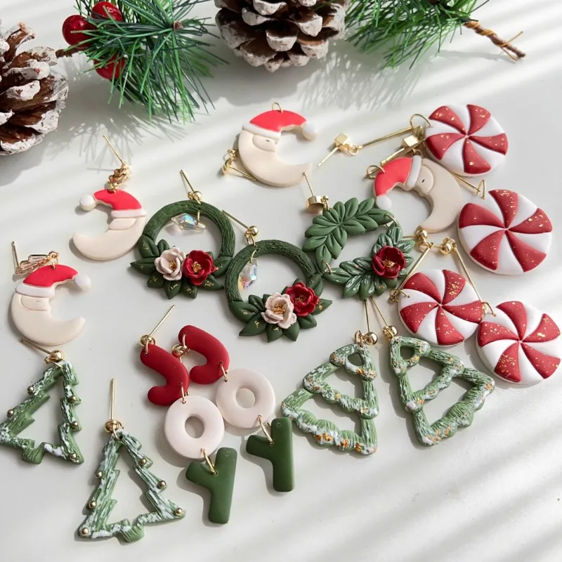 Clay tools clay cutters christmas series green leaf polymer clay cutters diy christmas tree earring jewelry molds making dangle clay cutting die tools