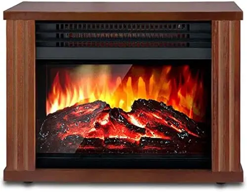 

Fireplace Heater, Mini Wooden Space Tabletop Fireplace with 3D Realistic Flame Effect, Cool and Safe to Touch, Perfect for Stud