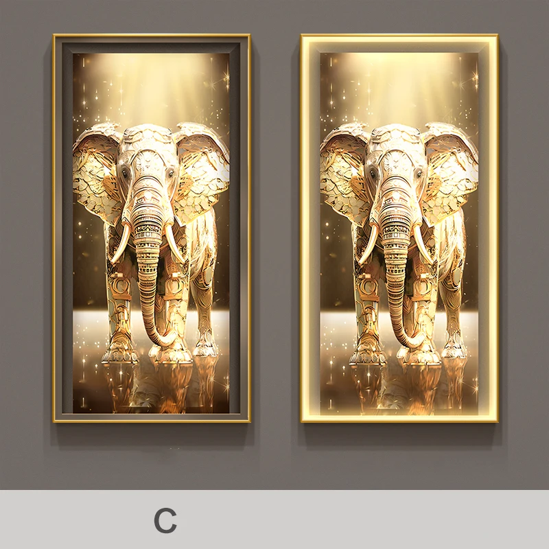 Light Luxury Golden Elephant Entrance Painting Cor...