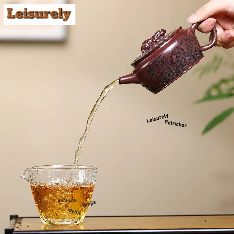 210ml Yixing Purple Clay Teapots Handmade Large Caliber Pot Raw Ore Stone Red Mud Tea Maker Kettle With Strainer Zisha Tea Set