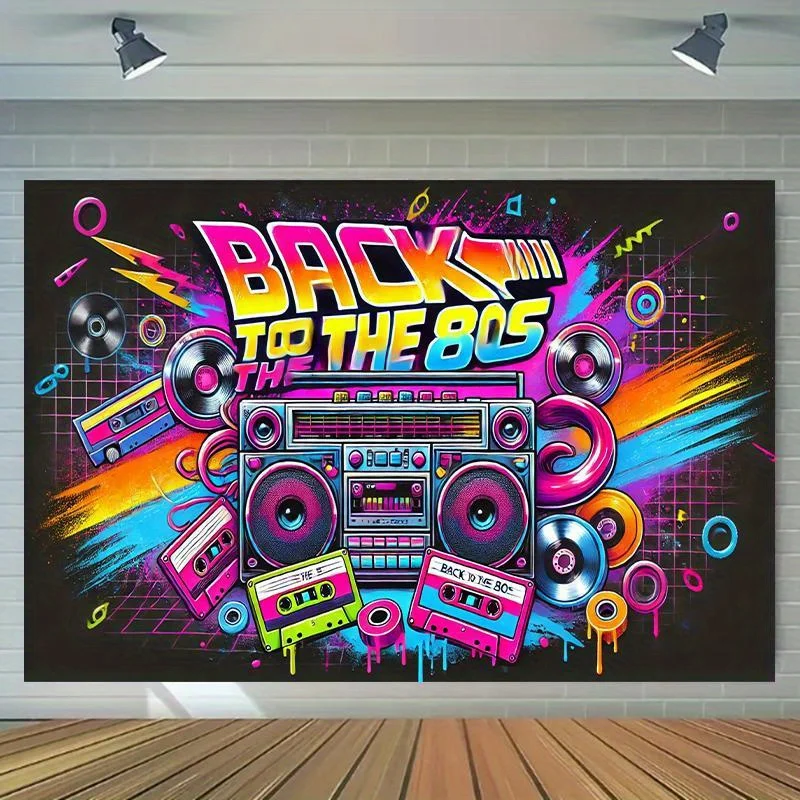 1 Stück, Retro-Party-Hintergrundtuch mit 1980er-Jahre – Polyester-Dekoration, geeignet zum Fotografieren und Feiern – Detail 6