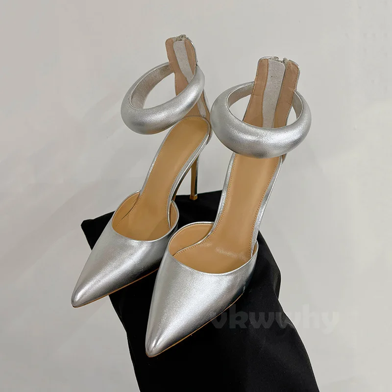 

Fashion Elegant Women Sandals Summer 2024 Walk Show New Lady Shoes Pointy Toe Genuine Leather Material High Heeled Sandals