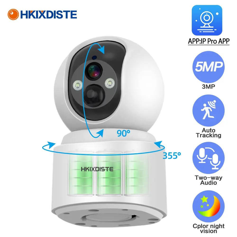 Wifi 5Mp Baby Pet Monitor Cam Indoor Home Auto Tracking Telecamera Di Sicurezza Wireless Ptz Telecamera Di Videosorveglianza A Batteria Integrata