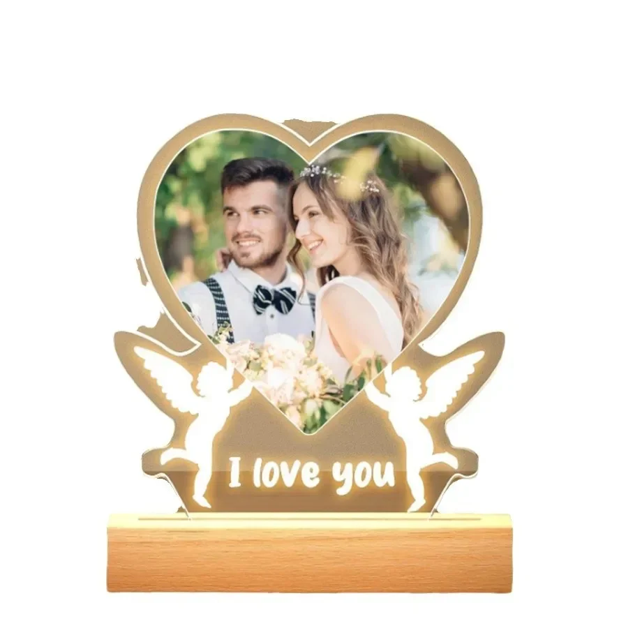 Customized Creativity Valentine's Day Gift Acrylic Color Printing Photo Wooden base Home Decoration Personalized Ornament, 1Pc