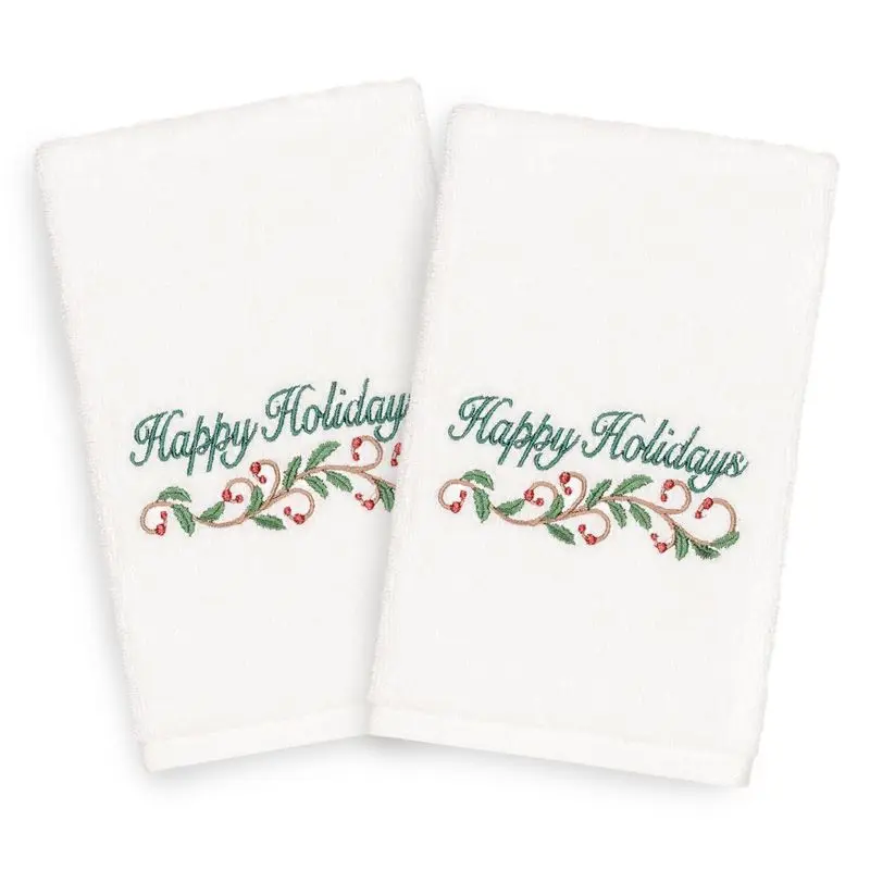 

Celebratory White Happy Holidays Hand Towel Set - Joyful, Festive (2pc Towel Set)