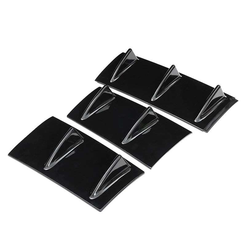 Car bumper spoiler 3pcs Universal Rear Bumper Spoiler Diffuser 7 Wing Shark Fin Style Lower Body Lip Gloss Black