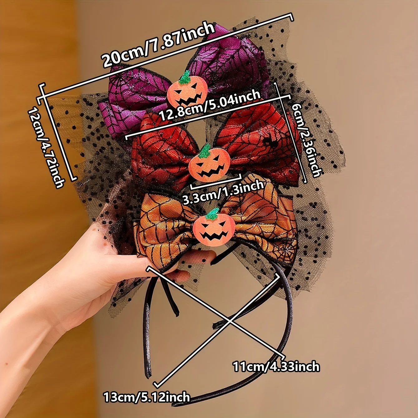 3 Pieces of Halloween Girls' Headbands Funny Pumpkin Little Girl Headbands Party Holiday Dress up