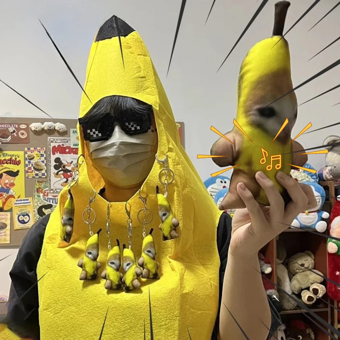 plush toys Crying Banana Cat Plush Pendant Cute Banana Cat Doll With Sound Keychain Car Bag Funny Pendant Kids Classmate Gifts