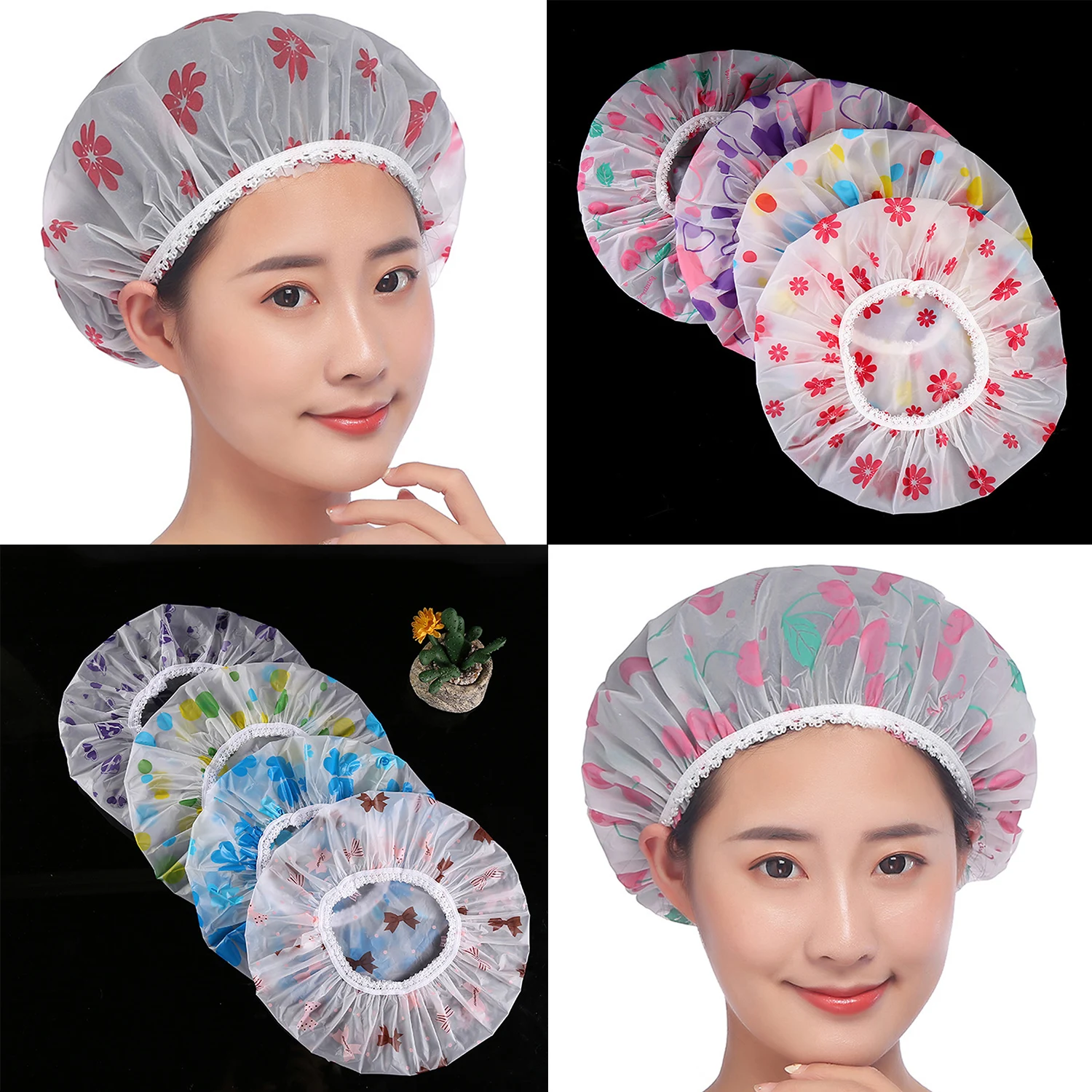 Bathroom Shower Waterproof Cap Thicken Elastic Bath Hat Bathing Cap For Women Hair Salon Bathroom Supplies Women Shower Caps 4