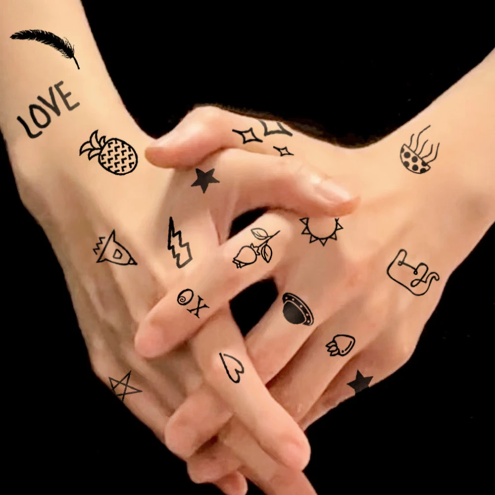 10pcs Waterproof Temporary Tattoo Sticker Dark Small Symbol Emoticon Flower Skull Body Art Arm Fake Tattoos Women Men Neck Hand 4