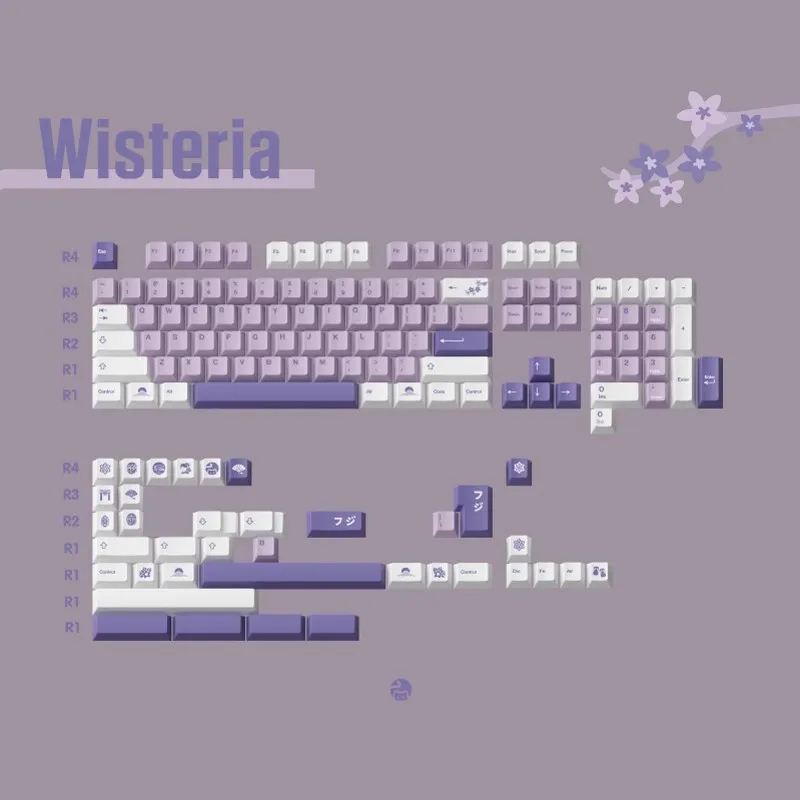 Gmk Wisteria Keycaps Pbt Lados Dye Subbed Teclado Mecânico Personalizado 64 68 96 980 Perfil Cereja Set - Imagem 2