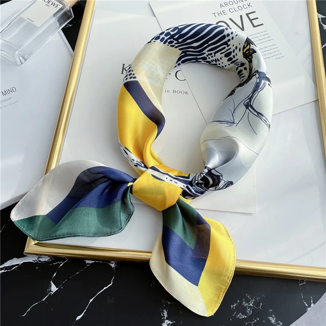 Silk Square Scarf Women Satin Bandana Print  Scarves Head Band Fashion Lady Hair Shawl and Wrap Female Neckerchief Hijab 2022 FJ70-352-3