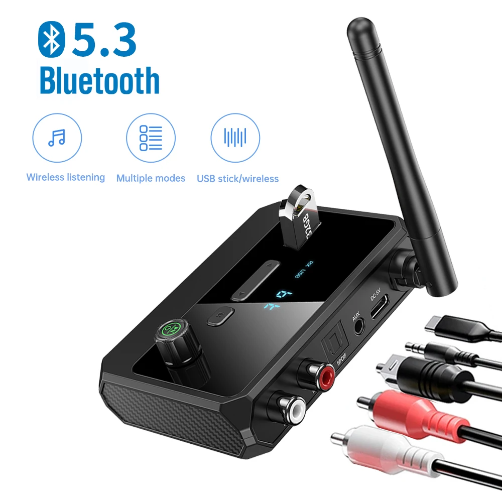 

New Bluetooth 5.3 Audio Receiver Wireless Audio Adapter With AUX 3.5mm RCA Optical Jack Support U-disk for TV PC Speakers Car