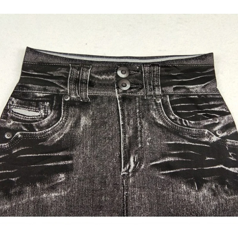 Imitation Denim Casual Lange Leggings Farbstoff Hohe Taille Elastische Alle-spiel Sport Gym Bleistift Hose Für frauen Kleidung dünne Grundlegende – Detail 10