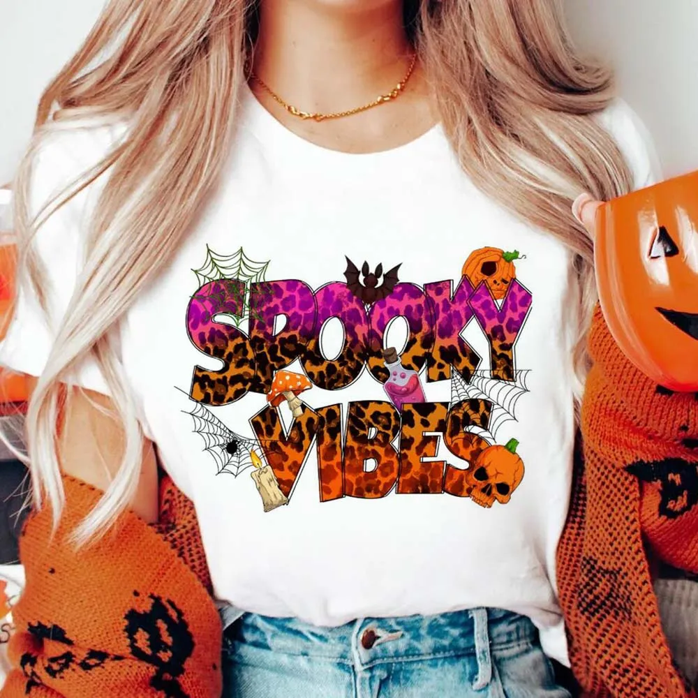 

Модная футболка с леопардовым принтом на Хэллоуин, стильная одежда с принтом, новая модная универсальная летняя футболка для улицы