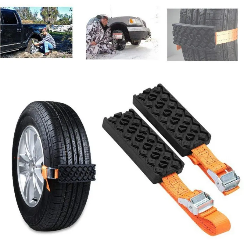 Tire Chains 1/2/4PCS Durable PU Anti-Skid Car Tire Traction Blocks With Bag Emergency Snow Mud Sand Tire Chain Straps For Snow Mud Ice
