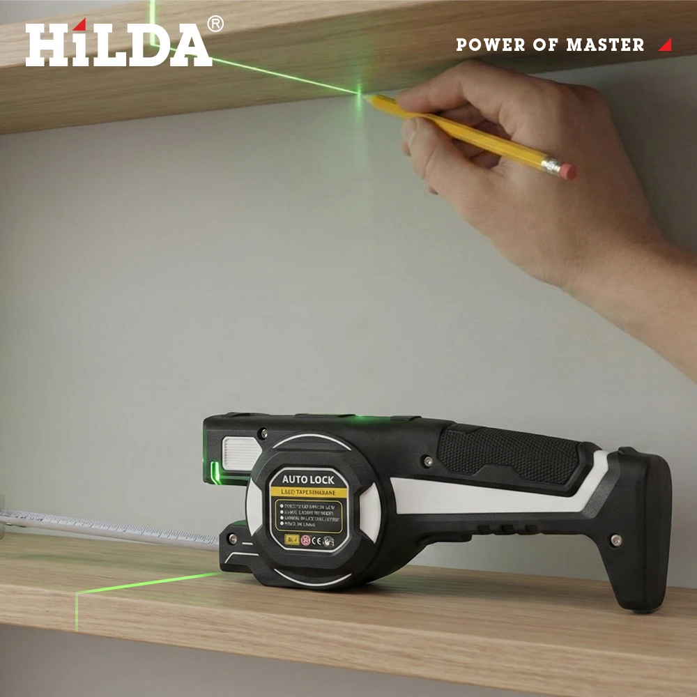 HILDA 2-in-1 Digitales Laser-Maßband Kreuzlinienlaser-Projektor mit Auto-Lock-Funktion Maßband Messwerkzeug für Heim-DIY – Detail 3
