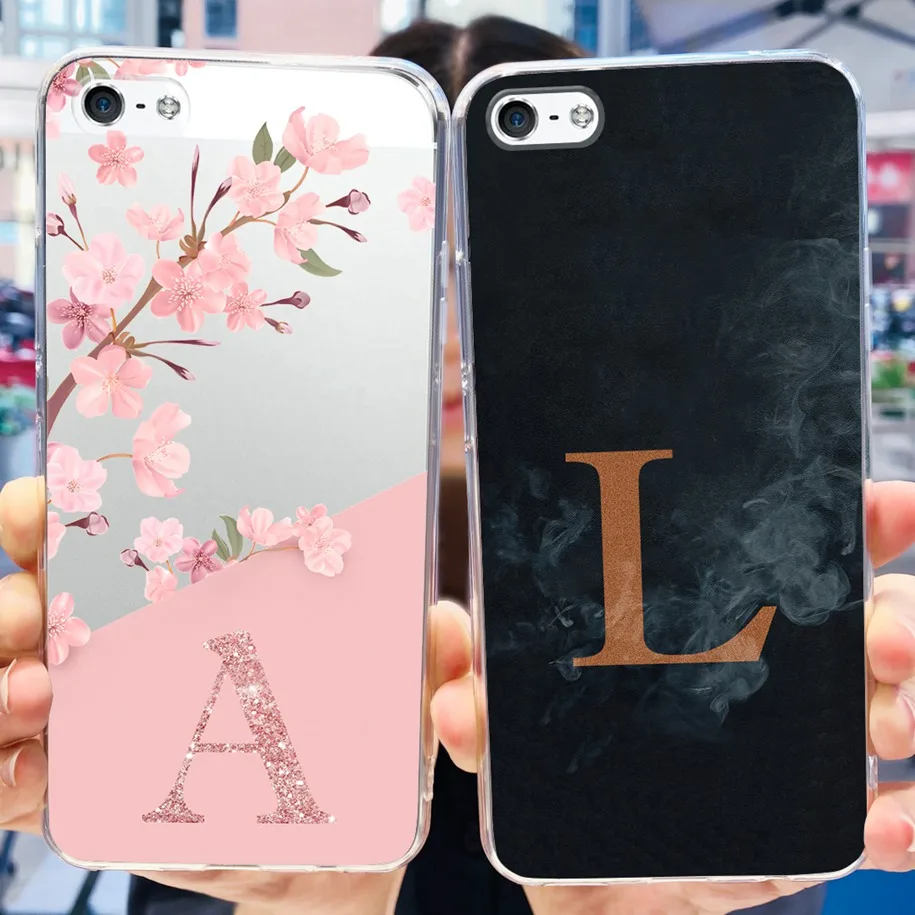 Per Iphone 5 5S Custodia Cover Fashion Flower Letters Trasparente Fundas Custodie Morbide In Silicone Per Iphone Se 2016 Iphone5 Paraurti