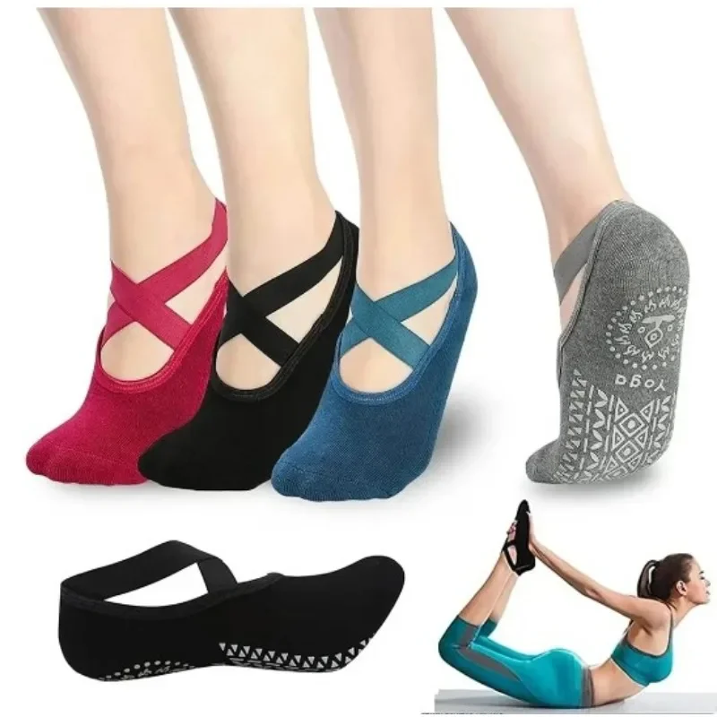 1Pair Professional Women Yoga Socks Anti Slip Bandage Sports Ladies Girls Ballet Dance Gym Sock Slippers Low-ankle for pilates socks