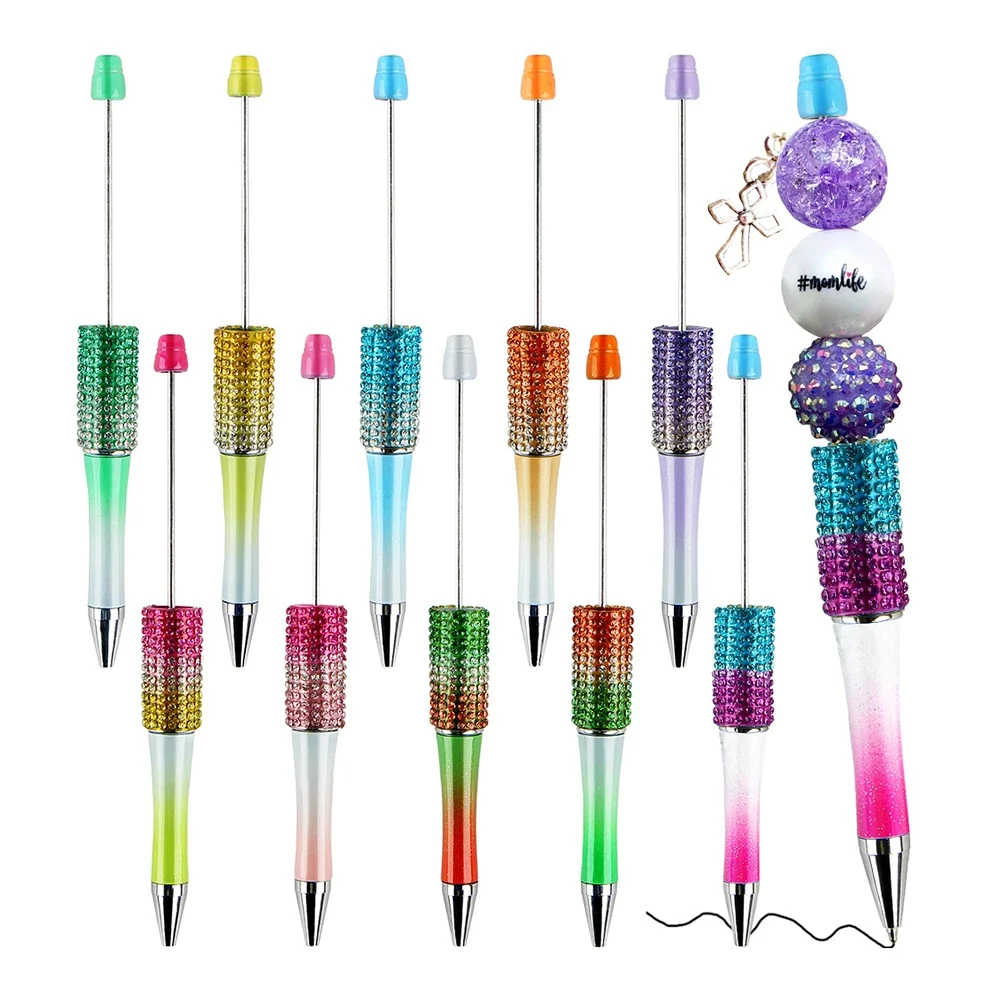 10pcs clear candy colour kawaii rereactable lanyard clip for nursing pass supplies badges reel credentials strap id card holder 10Pcs Gradient Colour Diamond Bead Ballpoint Pen Student Writing Pens DIY Beadable Pens Stationery School Office Supplies