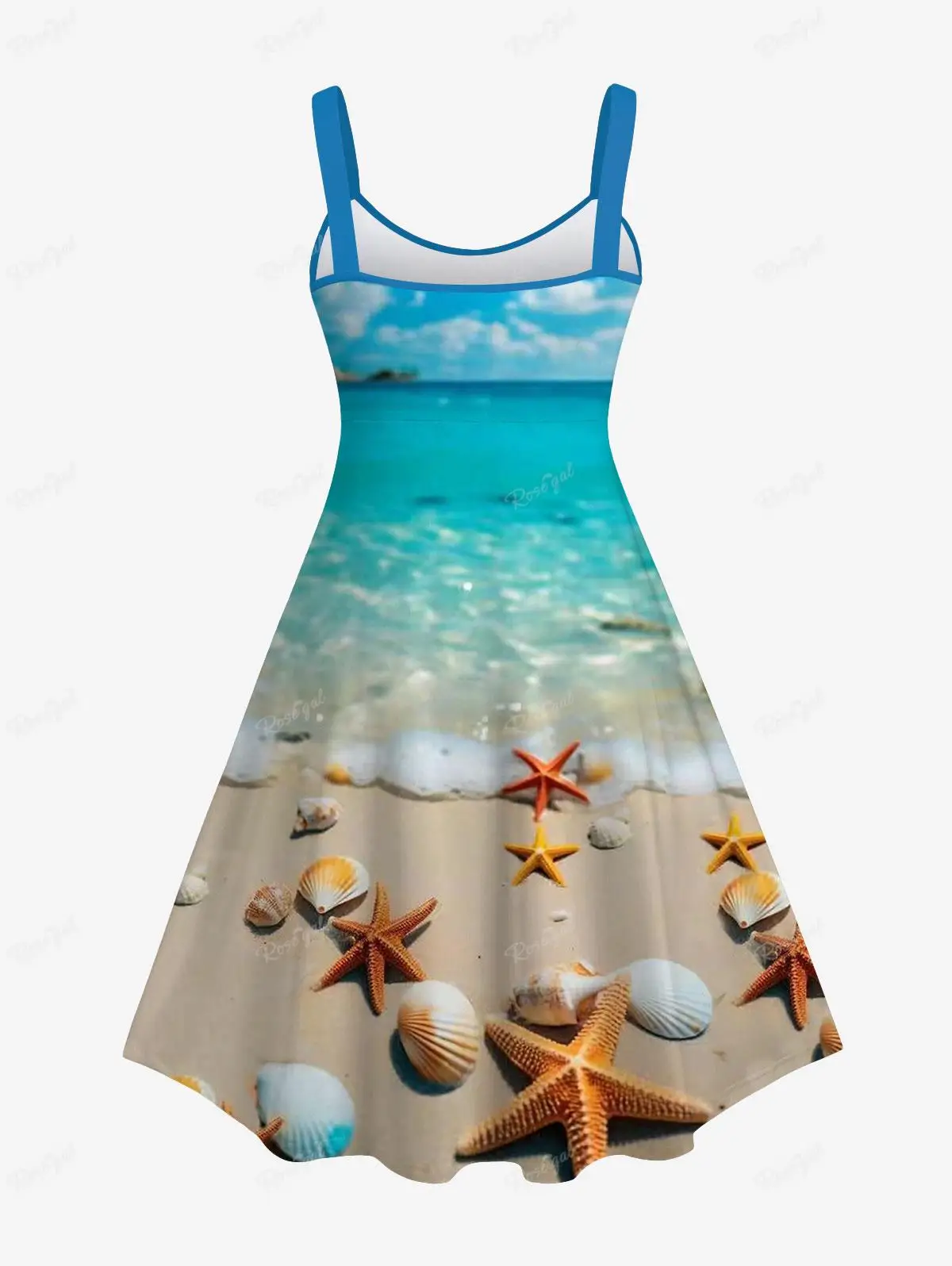 princess polly baby blue dress Rosegal Plus Size Women's Hawaii Sea Beach Shell Print Spring Summer Daily  Casual Cami Tank Dress