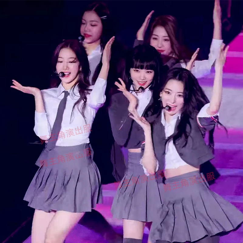 

Одежда для джазовых танцев Kpop Girl Group, пикантные рубашки, Блейзер, топы для девушек, танцевальная мини-юбка в студенческом стиле, женская модель