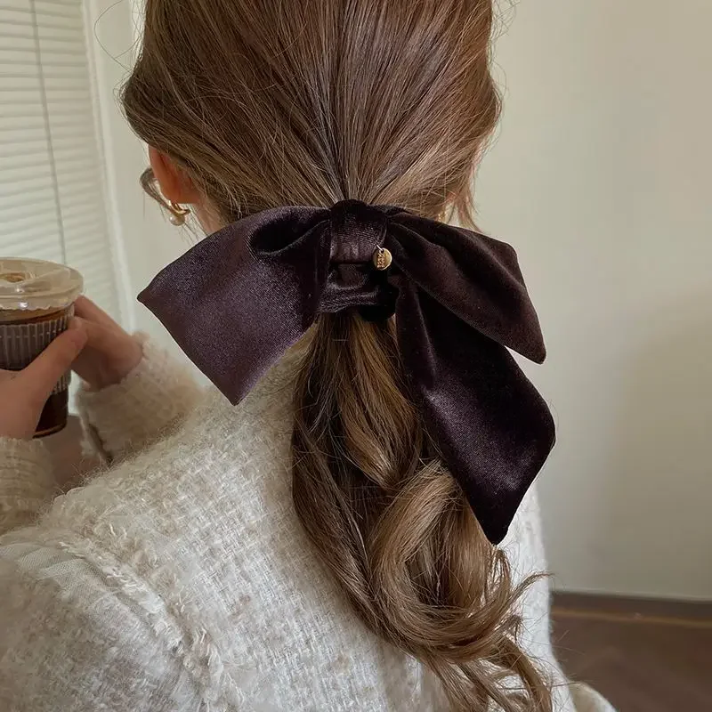 New Vintage Velvet Bow Scrunchie Rabbit Knot Hair Rope Ribbon Elastic Ponytail Holder Hair Tie Solid Accessories Winter