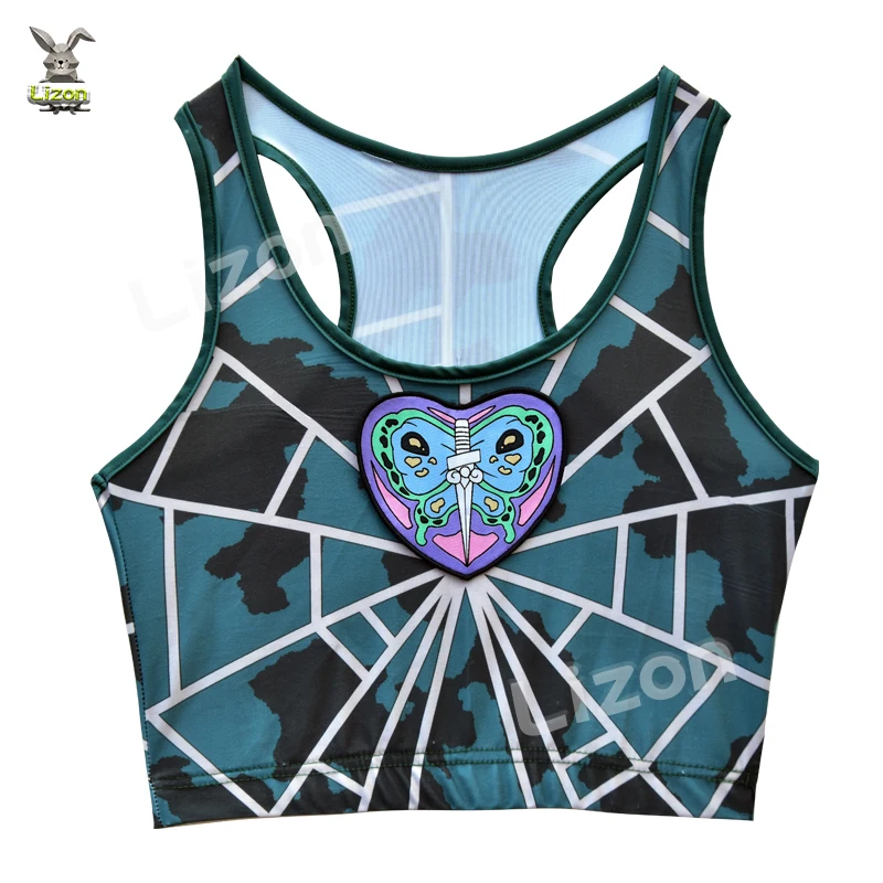 

JoJo's Bizarre Adventure Cosplay Kujo Jolyne Racer Vest Camouflage Sports Top Gym Crossfit Butterfly Women Sportswear