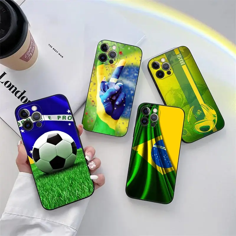 

Brazil Football Brazilian Flag Phone Case for iPhone 11 15 Pro Max Case Coque 14 Plus 13 Pro 12 11 X XS XR 7 8 SE TPU Soft Cover
