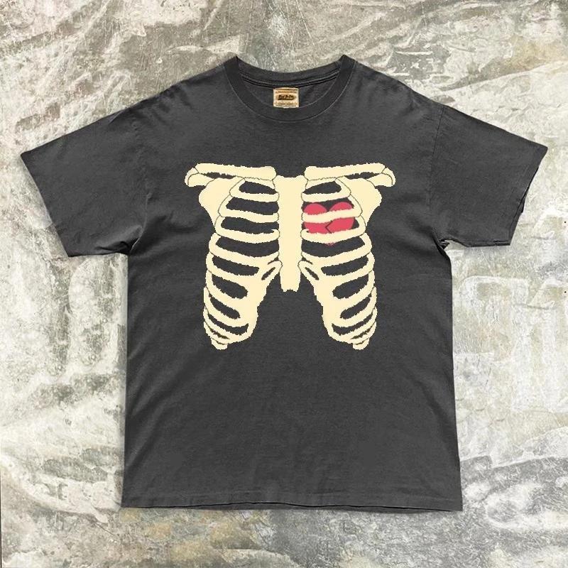 Cotton Skeleton Print Oversized T-Shirt: Streetwear Statement - true deals club