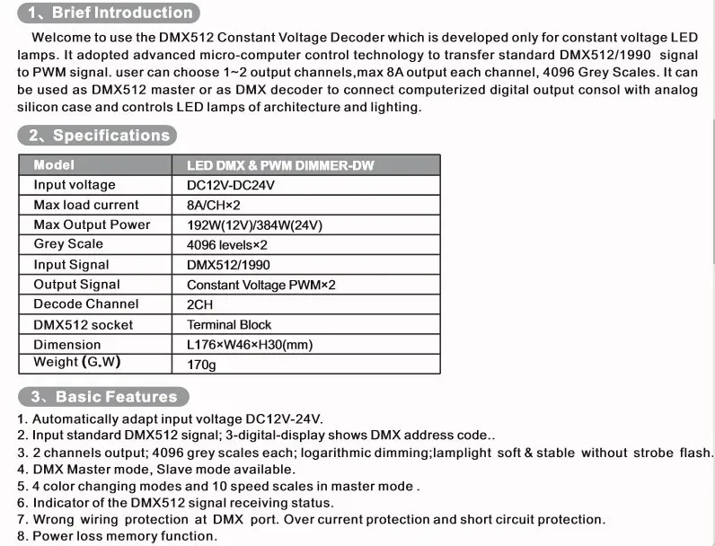 Description Picture 2 of item1X 2CH WW/CW DMX512 Color Temperature Dimmable DMX512 Master Controller For LED Strip
