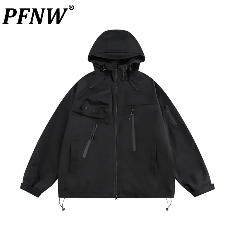 

PFNW Spring Autumn Men's Darkwear American Fashion Tide Outdoor Multi Pocket Hooded Jacket Workwear Coat Loose Niche 12Z2399