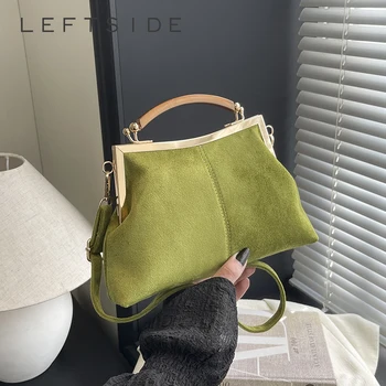 LETSIDE Borsa a mano in pelle scamosciata con manico in legno Borsa con manico superiore con struttura in metallo color oro vintage per borsa a tracolla retrò chic da donna