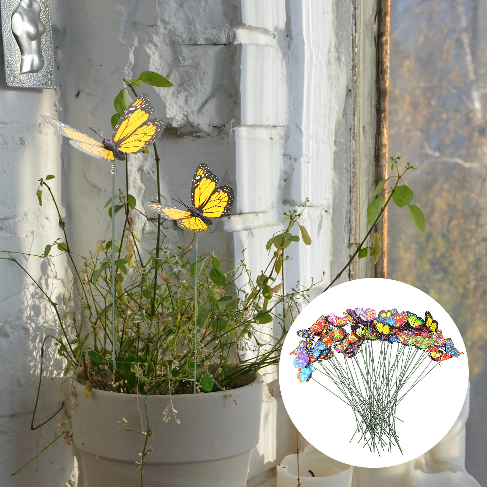 

50 Pcs Artificial Butterfly Cuttings Indoor Butterflies Stake Plant Stakes Single Layer Plug Decoration Ornament Yard