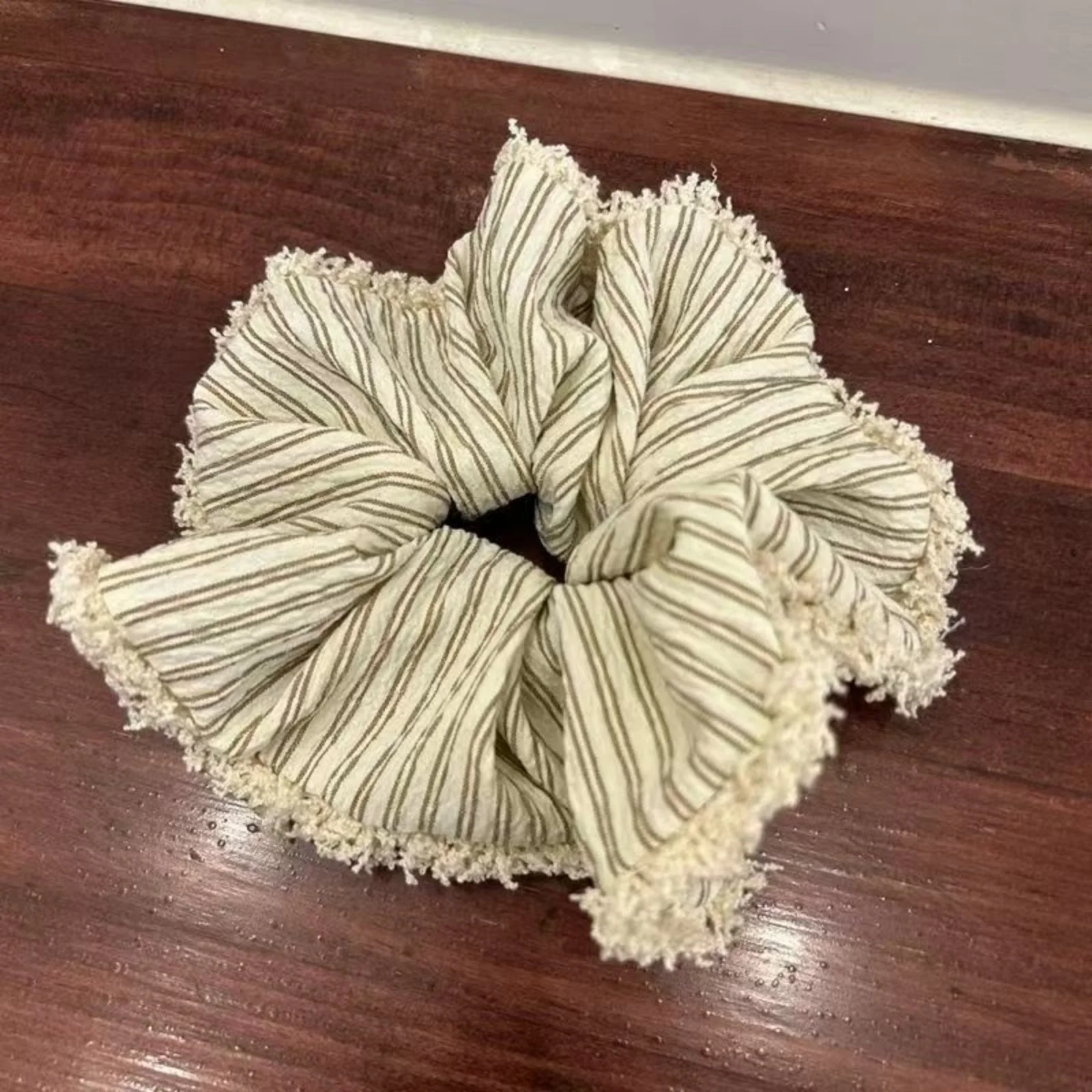 1PC Fringed Striped Linen Scrunchies, 4 - Piece Set, Vintage Hair Accessories for Women's Daily & Casual Hairdos