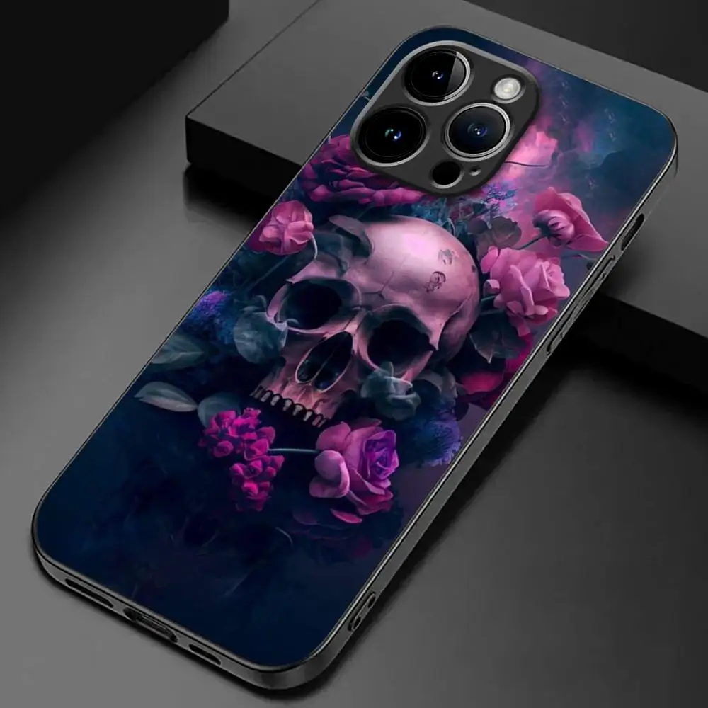 Deluxe Skull Phone Case For iPhone 15 14 13 12 11 X XR XS XSMAX 8 7 Plus Mini Pro Max Soft Black Phone Cover