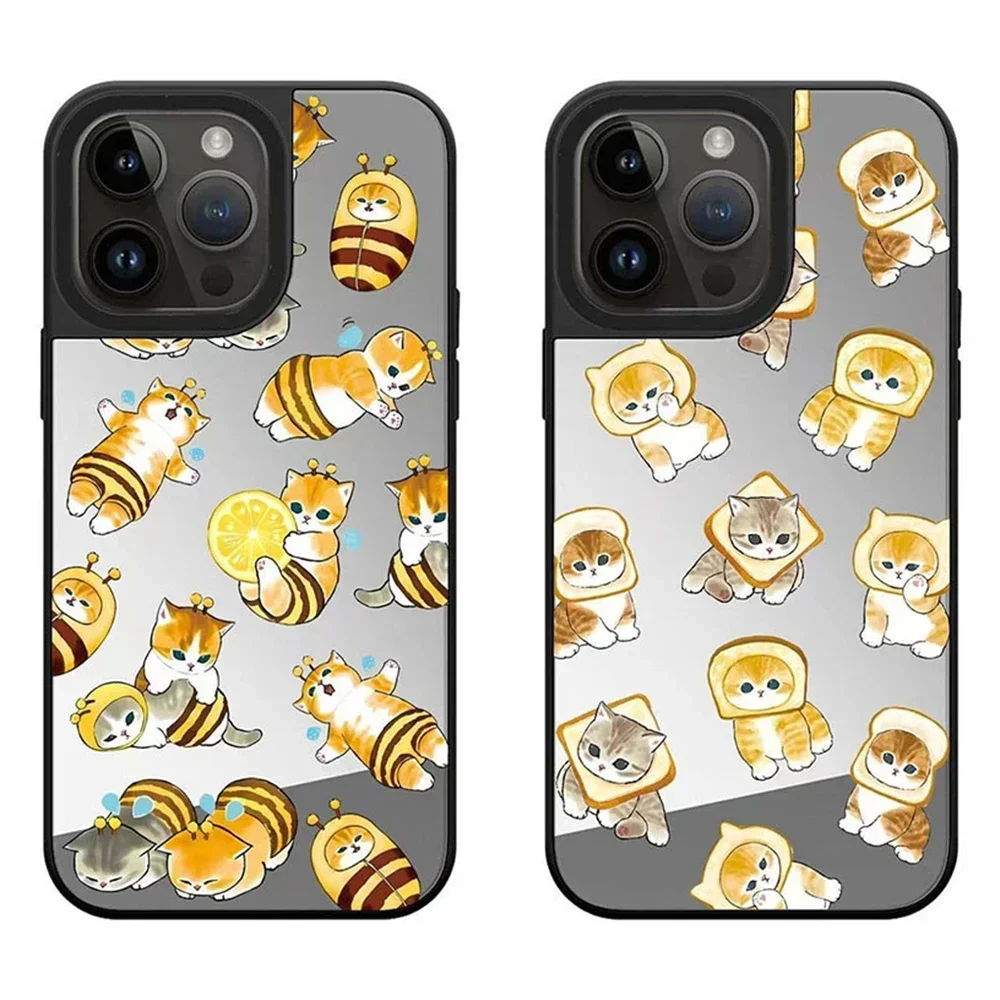 

Mirror Surface Honeybee Cat Cute iPhone 11 12 13 15 14 Pro Max Protective Case, Fits iPhone 15 Pro Max